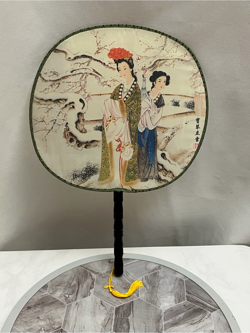 Vintage Asian Style Decorative Hand Fan Geisha Maiden Wall Decor Collectible